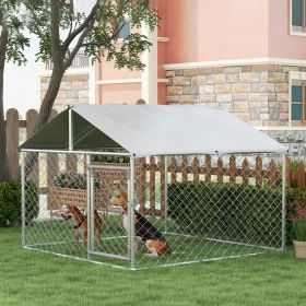 6.6' x 6.6' x 4.9' Dog Kennel Outdoor for Small Medium Dogs with Waterproof Roof, Silver